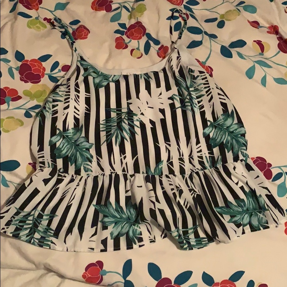 Black White Striped Tropical Blouse